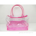 China Wholesale Clear PVC Zipper Tote Bag Bright Color Cosmetic/Handbag with Hard Handle